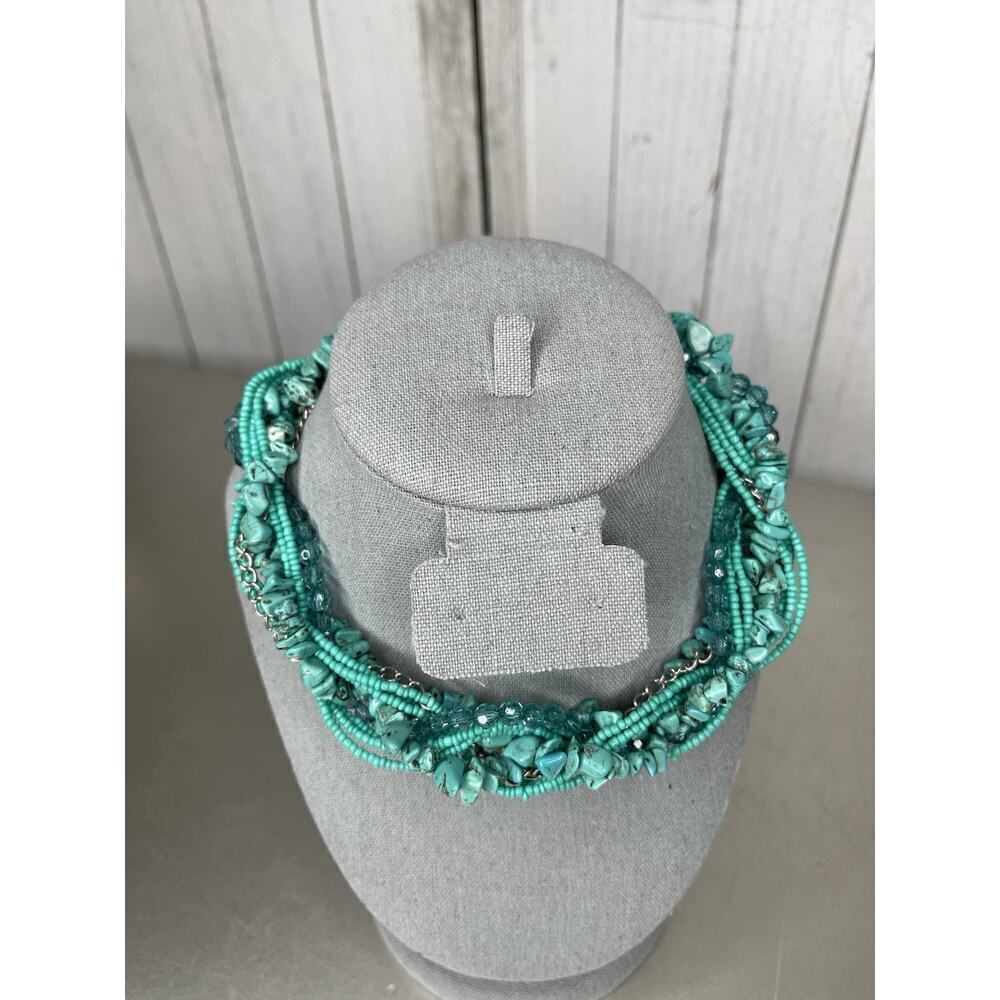 Turquoise Beaded Twisted Multi Strand Choker Short Boho Necklace